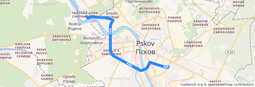 Mapa del recorrido Автобус №16 (обратный) de la línea  en Pskov.