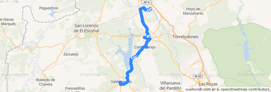 Mapa del recorrido Bus 630: Villalba (Estación autobús) -> Galapagar -> Colmenarejo -> Valdemorillo de la línea  en Comunidad de Madrid.