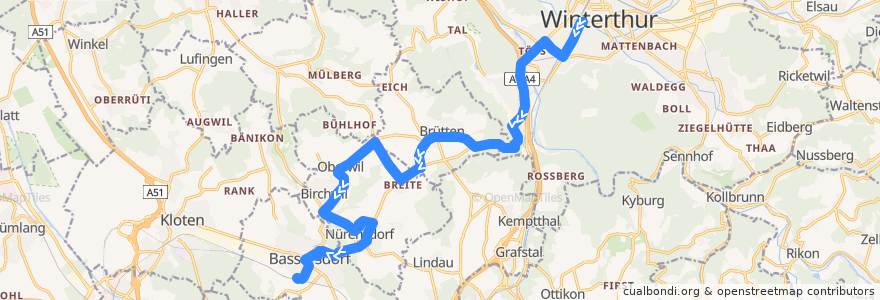 Mapa del recorrido Bus 660: Winterthur Archstrasse/HB → Bassersdorf Bahnhof de la línea  en 蘇黎世州.