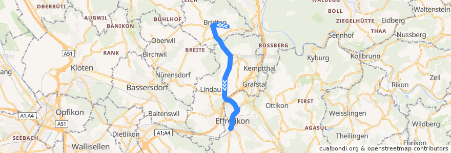 Mapa del recorrido Bus 662: Brütten, Harossen => Effretikon, Bahnhof de la línea  en Цюрих.
