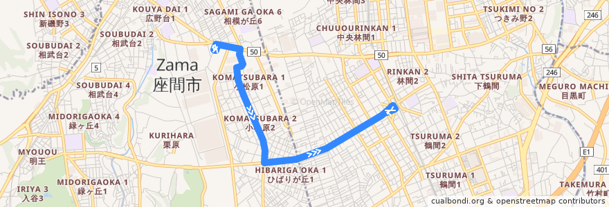 Mapa del recorrido 南林間03系統 de la línea  en Kanagawa Prefecture.