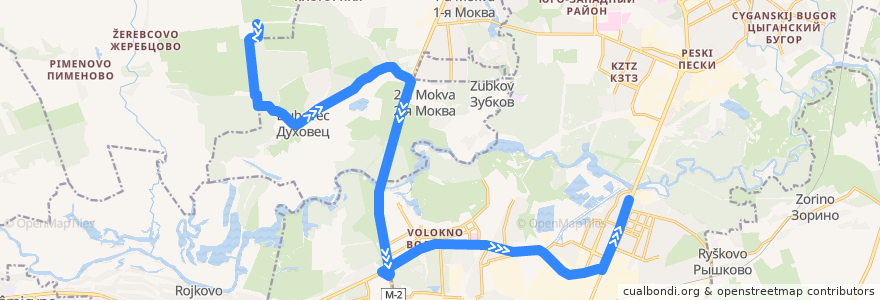 Mapa del recorrido Маршрут автобуса №107: "Духовец (с/о "Надежда") - улица Черняховского" de la línea  en Курский район.
