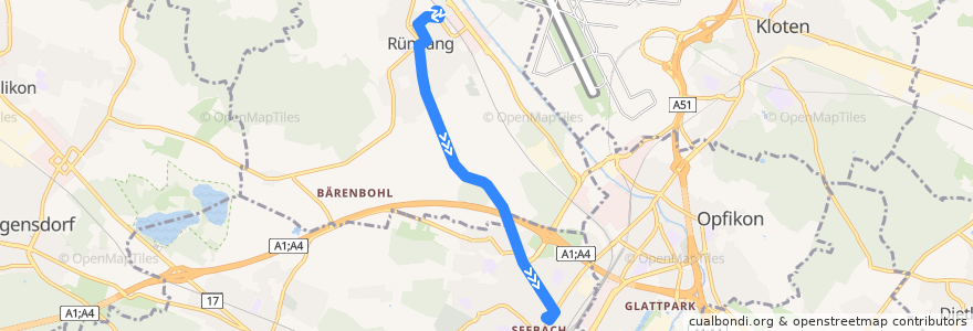 Mapa del recorrido Bus 742: Rümlang, Bahnhof => Zürich, Seebach de la línea  en زوریخ.