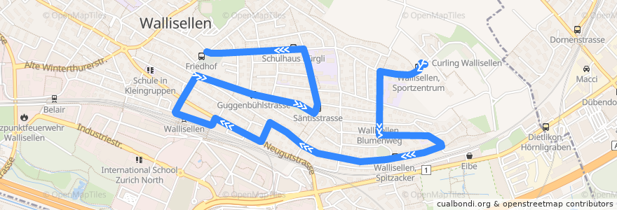 Mapa del recorrido Bus 772: Wallisellen, Sportzentrum => Wallisellen, Schulhaus Bürgli de la línea  en Wallisellen.