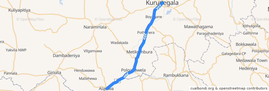 Mapa del recorrido Colombo - Kurunegala de la línea  en Kurunegala.
