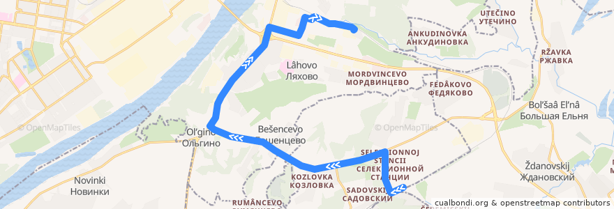 Mapa del recorrido Автобус 53: Берёзовый Клин => Черепичный посёлок de la línea  en Nizhny Novgorod Oblast.