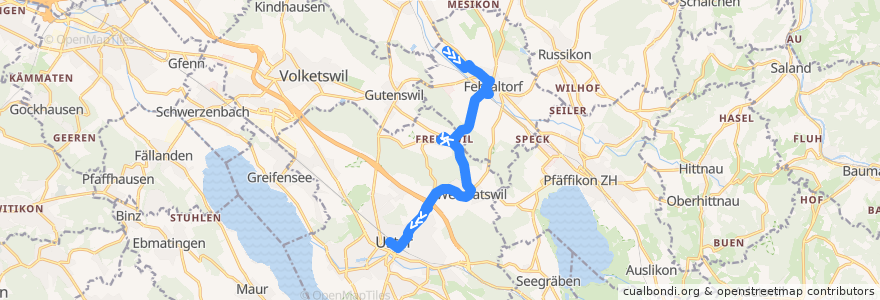 Mapa del recorrido Bus 827: Fehraltorf, Schrännenbrunnen => Uster, Bahnhof de la línea  en Zúrich.