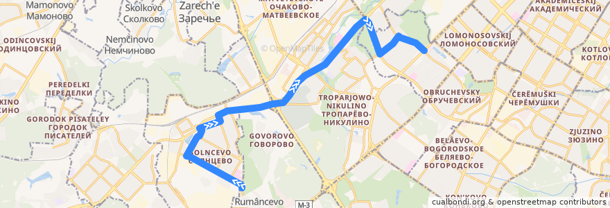 Mapa del recorrido Автобус №793: 5-й микрорайон Солнцева - метро "Проспект Вернадского" de la línea  en Западный административный округ.