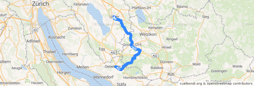 Mapa del recorrido Bus 845: Uster, Bahnhof => Oetwil am See, Zentrum de la línea  en Zurich.