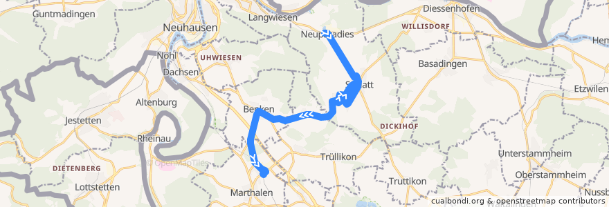 Mapa del recorrido Bus 847: Schlatt TG, Bahnhof => Marthalen, Bahnhof de la línea  en Suisse.