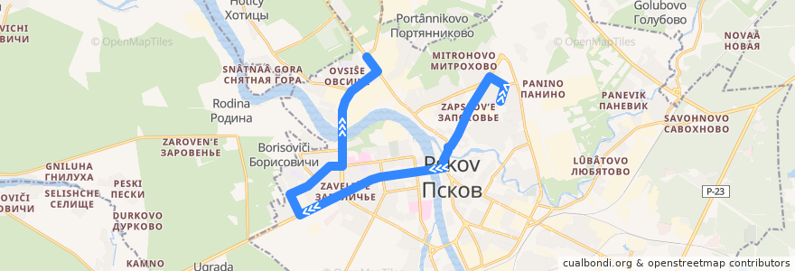 Mapa del recorrido Автобус №22 обратный de la línea  en Pskov.