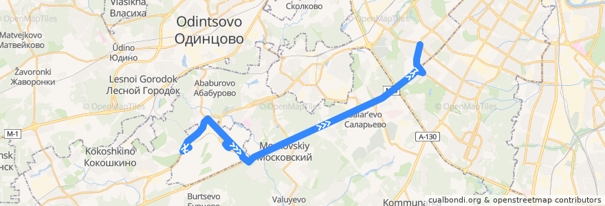 Mapa del recorrido Автобус 611: Внуковский завод - метро "Юго-Западная" de la línea  en 新莫斯科行政区.