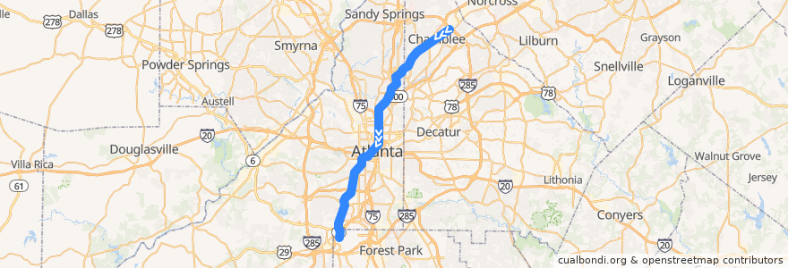 Mapa del recorrido Subway Gold Line: Doraville => Airport Station de la línea  en جورجیا.