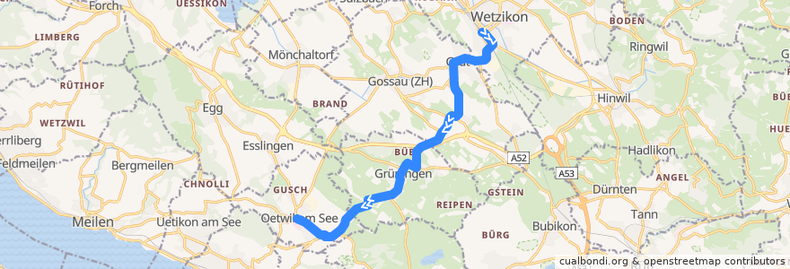 Mapa del recorrido Bus 867: Wetzikon ZH, Bahnhof => Oetwil am See, Zentrum de la línea  en Цюрих.