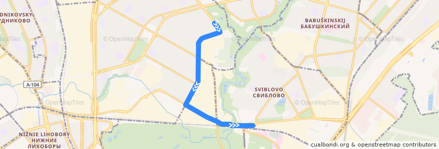 Mapa del recorrido Автобус 134: Юрловский проезд => Метро «Ботанический сад» de la línea  en North-Eastern Administrative Okrug.