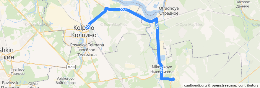 Mapa del recorrido Автобус № 438з: Колпино, вокзал => завод "Сокол" de la línea  en レニングラード州.