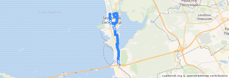 Mapa del recorrido Автобус № 309: Горская, проспект Муромцева => Сестрорецк, Курортная улица de la línea  en Сестрорецк.