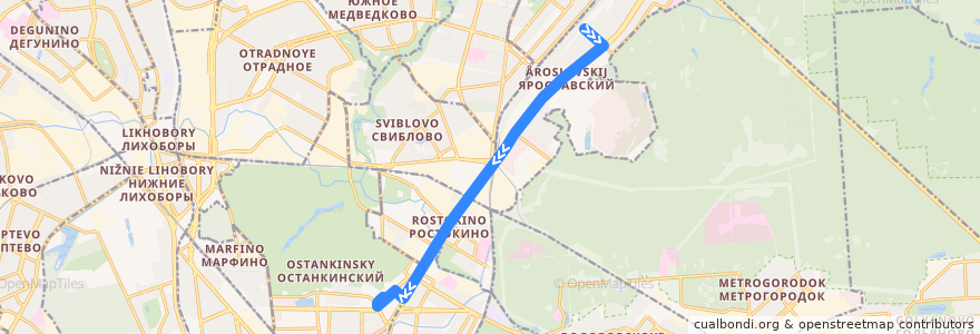 Mapa del recorrido Автобус 244: Федоскинская улица => ВДНХ (южная) de la línea  en North-Eastern Administrative Okrug.