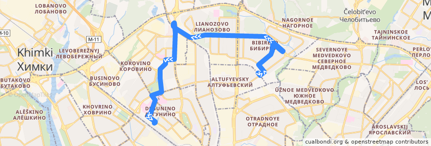 Mapa del recorrido Автобус 92: Метро «Бибирево» => Платформа Моссельмаш de la línea  en Moscú.