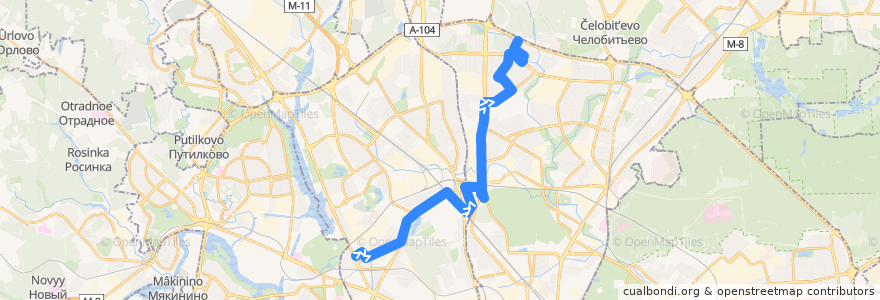 Mapa del recorrido Автобус 282: метро "Войковская" - улица Корнейчука de la línea  en Moscow.