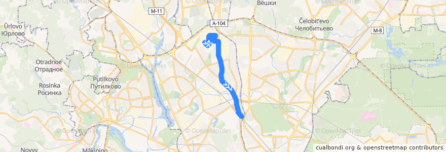 Mapa del recorrido Автобус 63: Лобненская улица — Метро "Петровско-Разумовская" de la línea  en Северный административный округ.