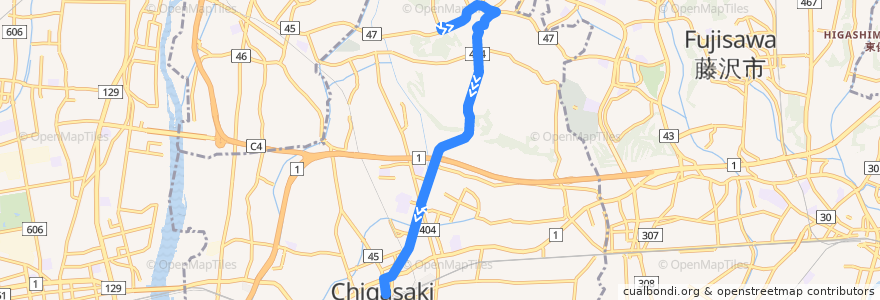 Mapa del recorrido 茅ヶ崎50系統 de la línea  en 茅崎市.
