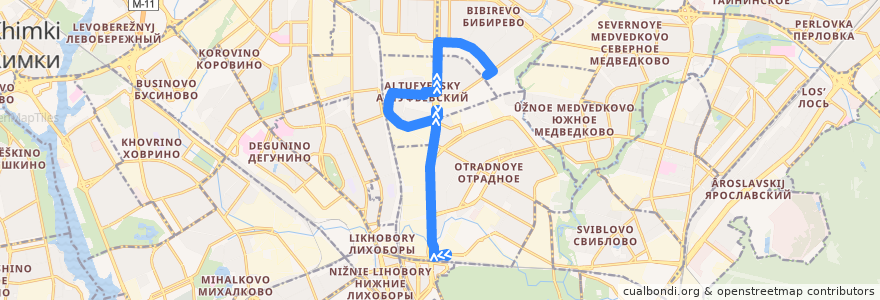 Mapa del recorrido Автобус 53: Метро «Владыкино» => Метро «Бибирево» de la línea  en 东北行政区.