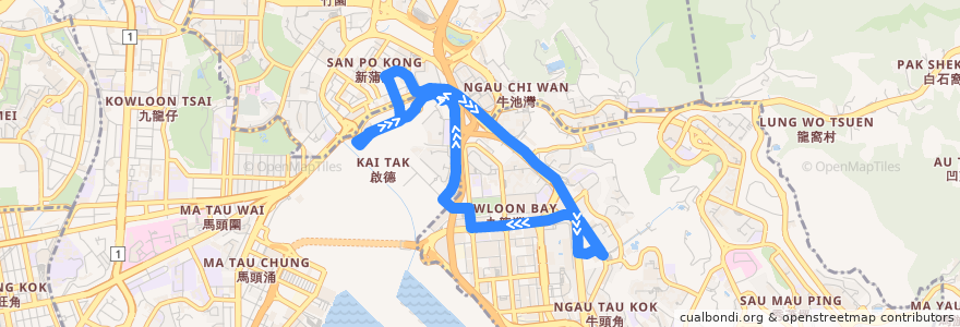 Mapa del recorrido KMB 5M (Kai Tak (Tak Long Estate) ↺ Kowloon Bay Station) de la línea  en کاولون.