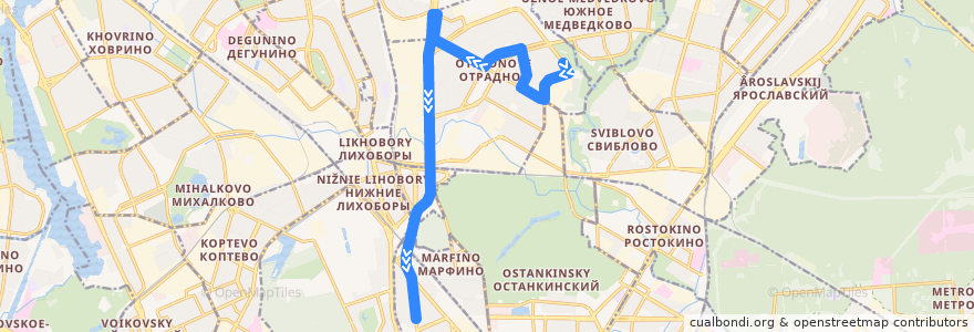 Mapa del recorrido Автобус 23: Юрловский проезд => Метро «Тимирязевская» de la línea  en Nordöstlicher Verwaltungsbezirk.