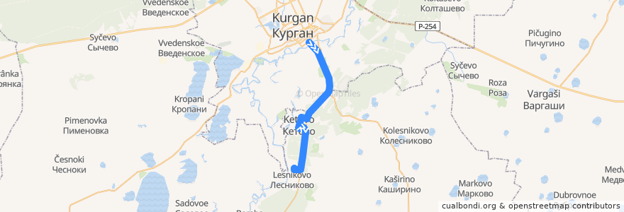 Mapa del recorrido 253 de la línea  en Курганская область.