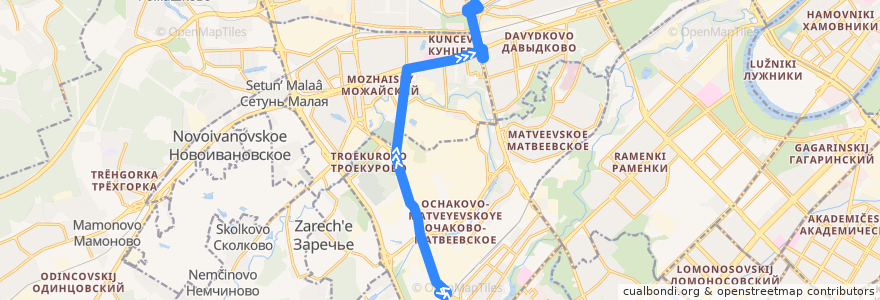 Mapa del recorrido Автобус 610к: Пищекомбинат => Метро "Кунцевская" de la línea  en Western Administrative Okrug.