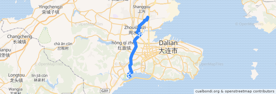 Mapa del recorrido 523 de la línea  en 大连市.