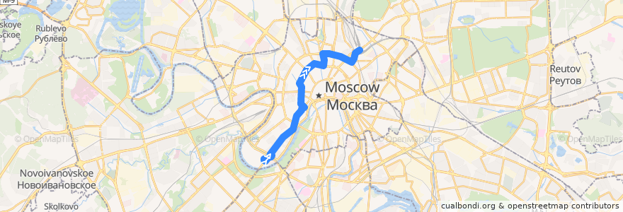 Mapa del recorrido Автобус А: Стадион «Лужники» (южная) => Метро «Комсомольская» de la línea  en Центральный административный округ.