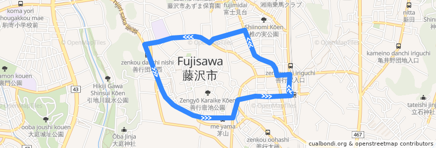 Mapa del recorrido 善行05系統 de la línea  en 藤澤市.