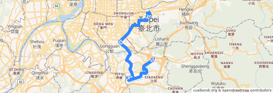 Mapa del recorrido 臺北市 611 動物園-松山車站 (往程) de la línea  en Taipei.