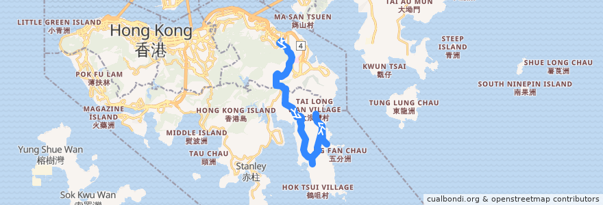 Mapa del recorrido 新巴9號線 NWFB 9 (筲箕灣 Shau Kei Wan → 石澳 Shek O (經大浪灣 via Big Wave Bay)) de la línea  en جزیره هنگ کنگ.