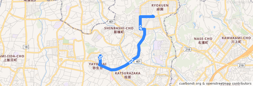 Mapa del recorrido 弥01: 弥生台駅 → 緑園都市駅 de la línea  en Идзуми.