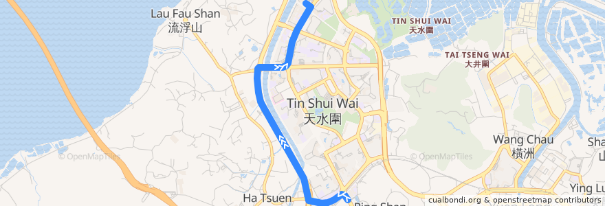 Mapa del recorrido 港鐵巴士K76綫 MTR Bus K76 (天水圍站 Tin Shui Wai Station → 天恆 Tin Heng) de la línea  en 元朗區 Yuen Long District.