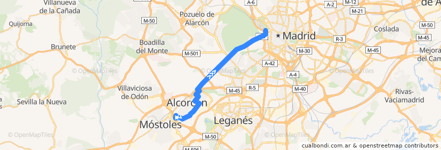 Mapa del recorrido Bus 511: Alcorcón - Madrid de la línea  en بخش خودمختار مادرید.