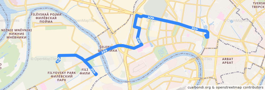 Mapa del recorrido Автобус 69: Фили => Метро "Краснопресненская" de la línea  en 莫斯科.