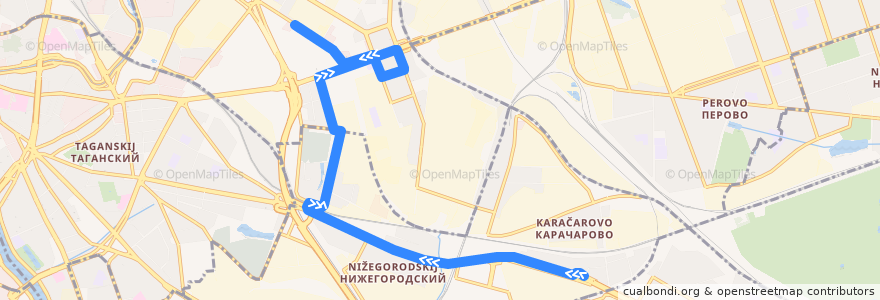 Mapa del recorrido Автобус 805: Карачаровский путепровод => Центр обслуживания населения de la línea  en Юго-Восточный административный округ.