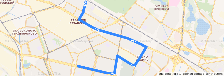 Mapa del recorrido Автобус 491: Платформа Плющево - Метро Кузьминки de la línea  en 东南行政区.