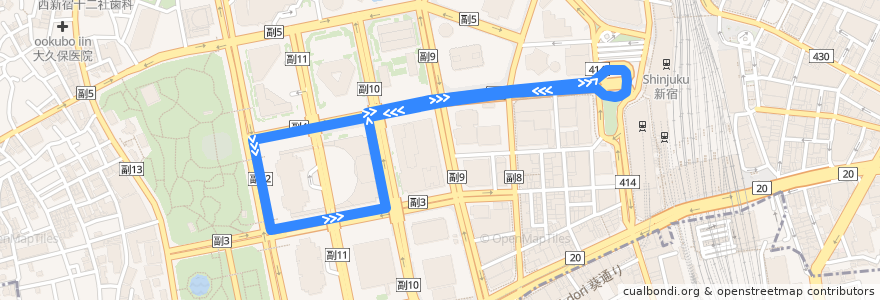 Mapa del recorrido CH01 (都庁循環) de la línea  en 신주쿠.