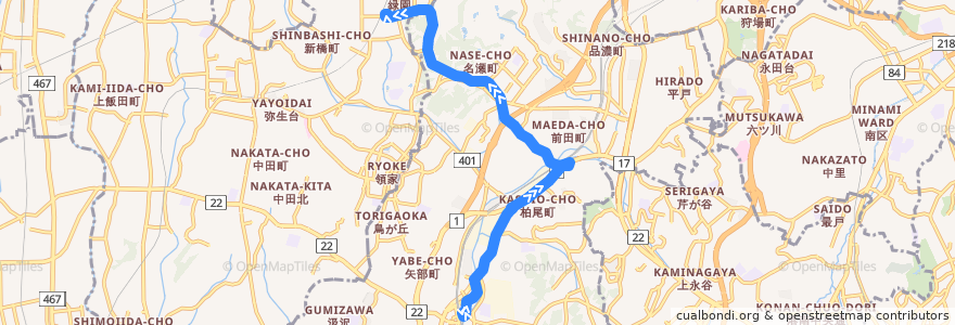 Mapa del recorrido 戸塚09系統 de la línea  en Totsuka Ward.