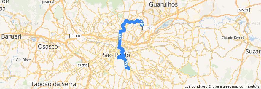 Mapa del recorrido 174M-10 Museu do Ipiranga de la línea  en São Paulo.