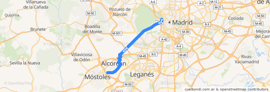 Mapa del recorrido Bus 511: Madrid - Alcorcón de la línea  en マドリード州.