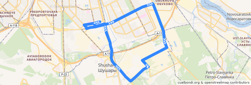Mapa del recorrido Автобус № 197: Звёздная улица => Звёздная улица de la línea  en Санкт-Петербург.