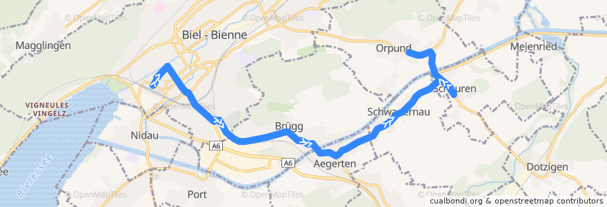 Mapa del recorrido Bus 75 de la línea  en Biel/Bienne administrative district.