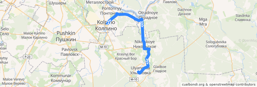 Mapa del recorrido Автобус № 438: Колпино, Ленинградская улица => ж/д станция Саблино de la línea  en Ленинградская область.