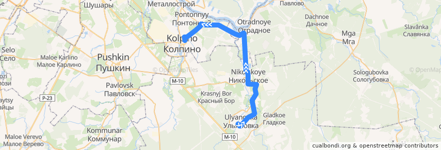 Mapa del recorrido Автобус № 438: ж/д станция Саблино => Колпино, Ленинградская улица de la línea  en Ленинградская область.